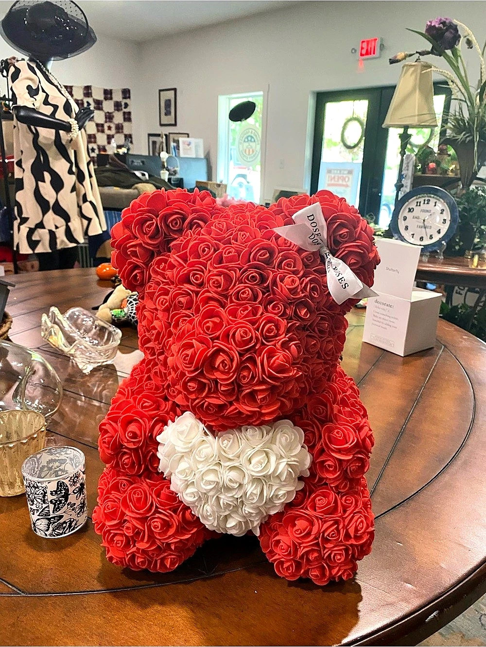 Red & White Rose Bear Decor
